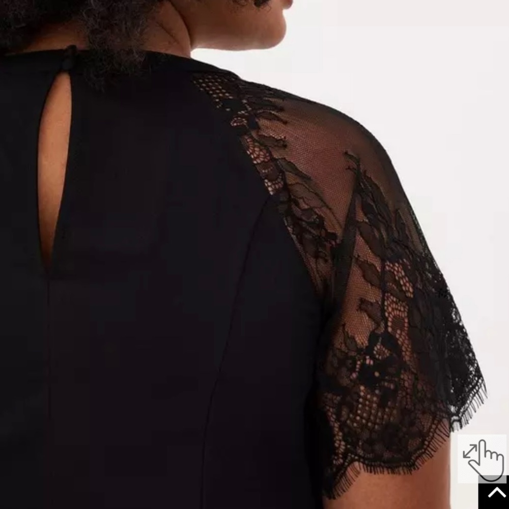 NWT Torrid Plus Size 1X Black Crepe Fit & Flare Blouse with Lace Sleeves - Picture 3 of 14
